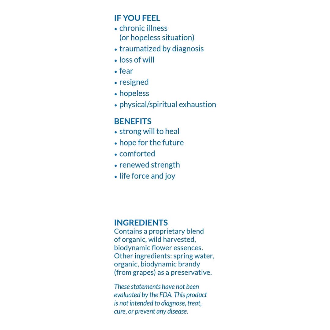 Alexis Smart | I Will | Benefits & Ingredients Image - informational graphic highlighting emotional wellness benefits, flower essence ingredients, and product details in blue text on a white background