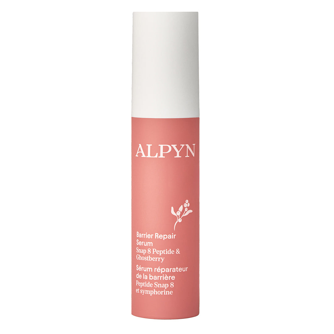 Alpyn Beauty | Barrier Repair Serum | Product Image - coral pink bottle on a white background