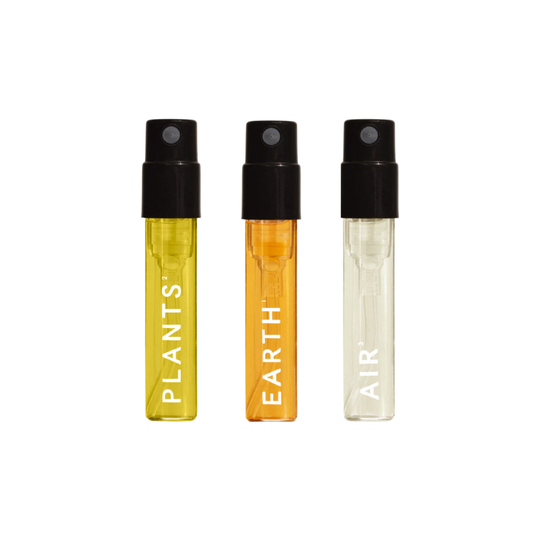 BODHA | Elemental Eau de Parfum | Mini Collection Image - BODHA mini Eau de Parfum sprays in Plants, Earth, and Air on a white background