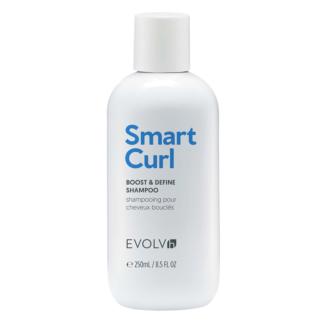 EVOLVh | SmartCurl Boost & Define Shampoo 8.5 oz | Product Image - white shampoo bottle on a white background