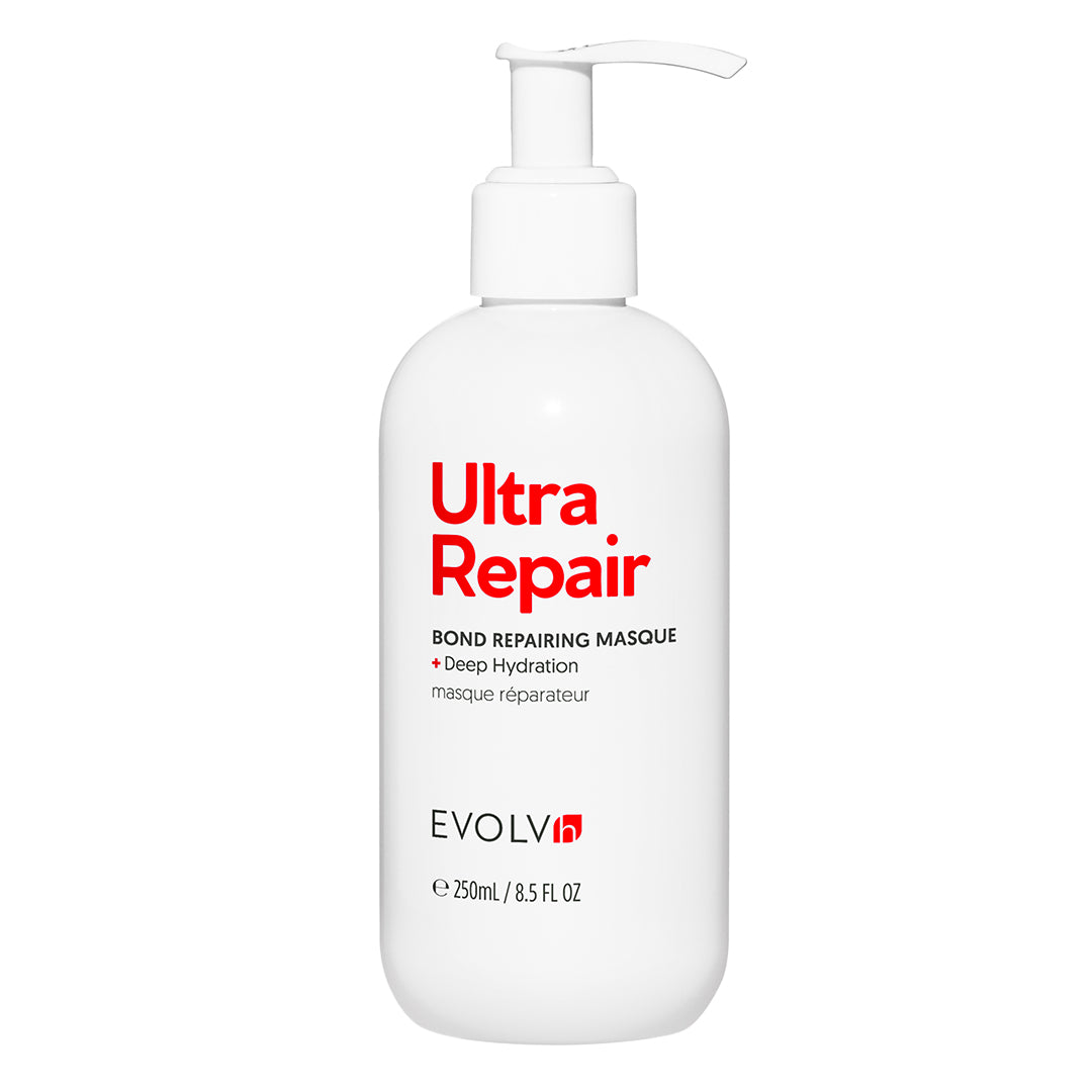 EVOLVh | UltraRepair Bond Repairing Masque | Product Image - white bottle with red and black text, 8.5 fl oz, on a white background
