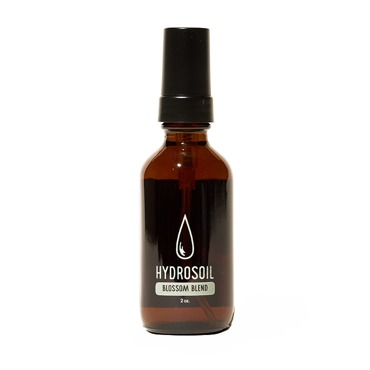 Hydrosoil | Blossom Blend Mist 2 oz | Product Image - spray bottle with amber glass packaging on a white background