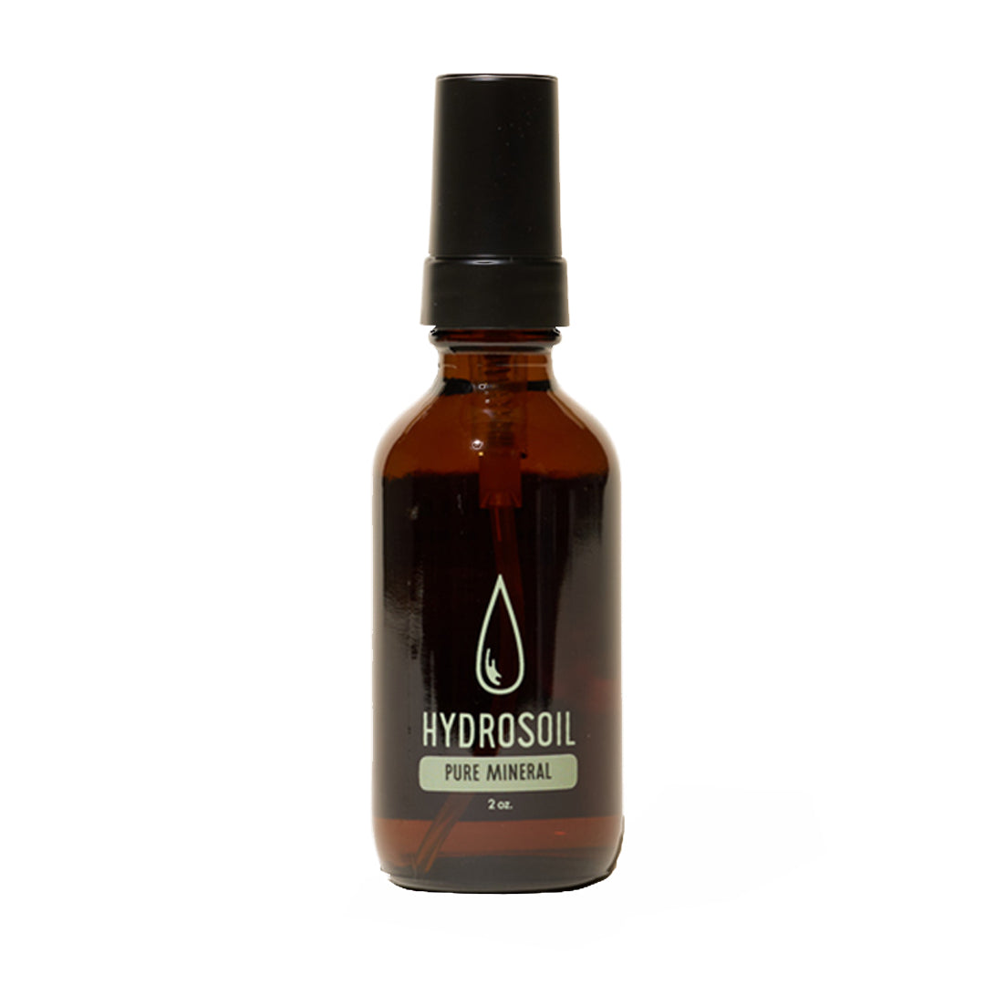 Hydrosoil | Pure Mineral Mist 2 oz | Product Image - spray bottle with amber glass packaging on a white background