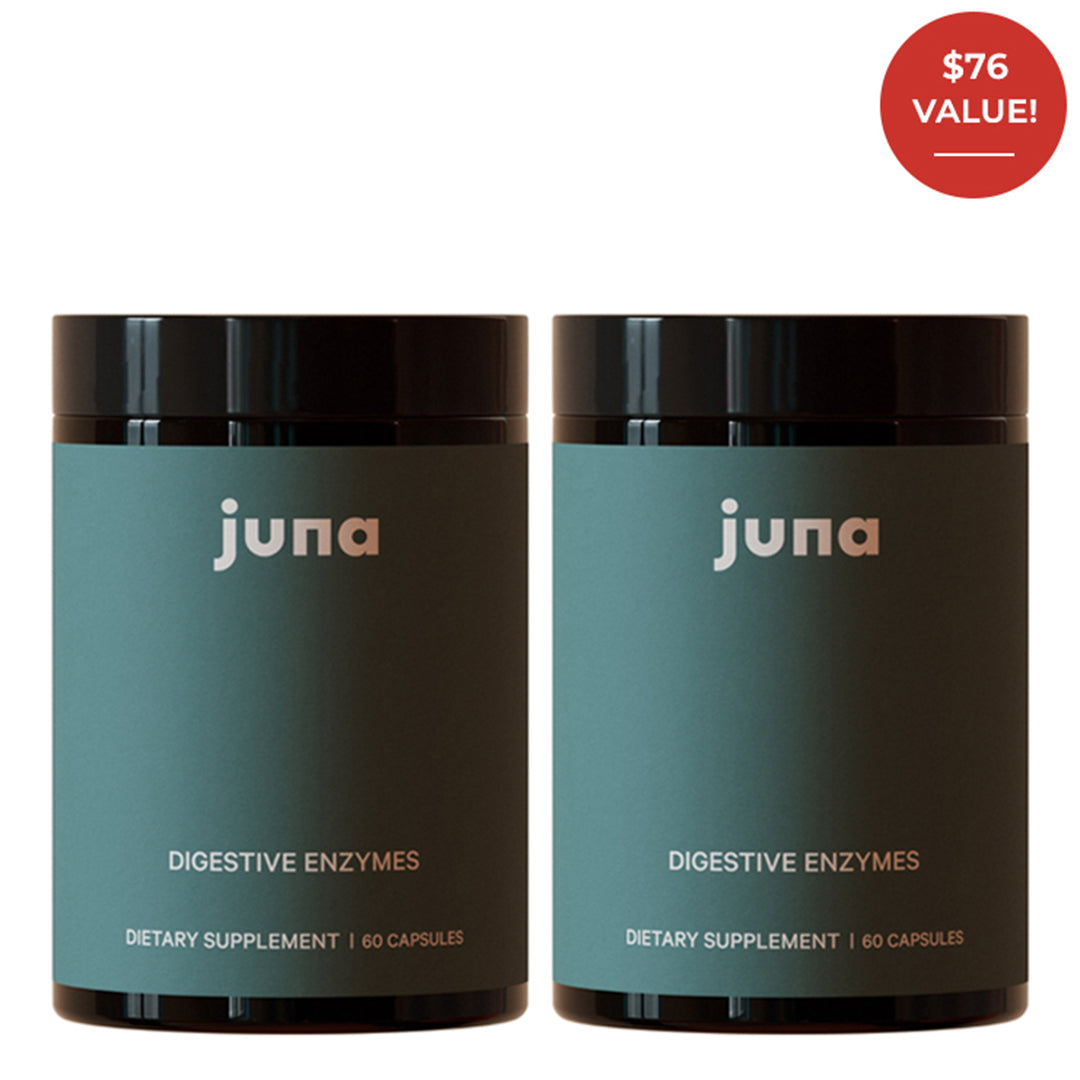Juna | Digestive Enzymes Bundle | Product Image - two supplement bottles on a white background with a $76 value badge