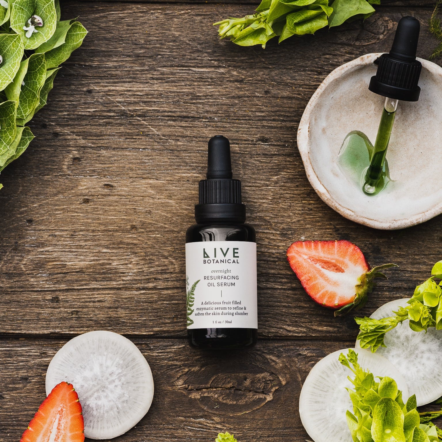 Live Botanical Overnight Resurfacing Oil Serum Styled
