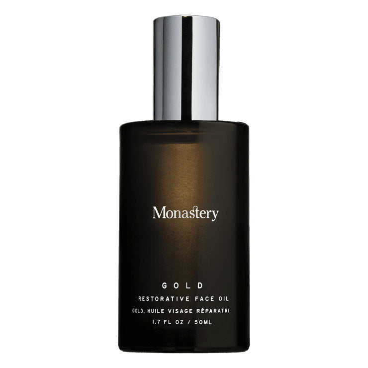 Monastery | Gold Restorative Face Oil | Dark bottle on white background