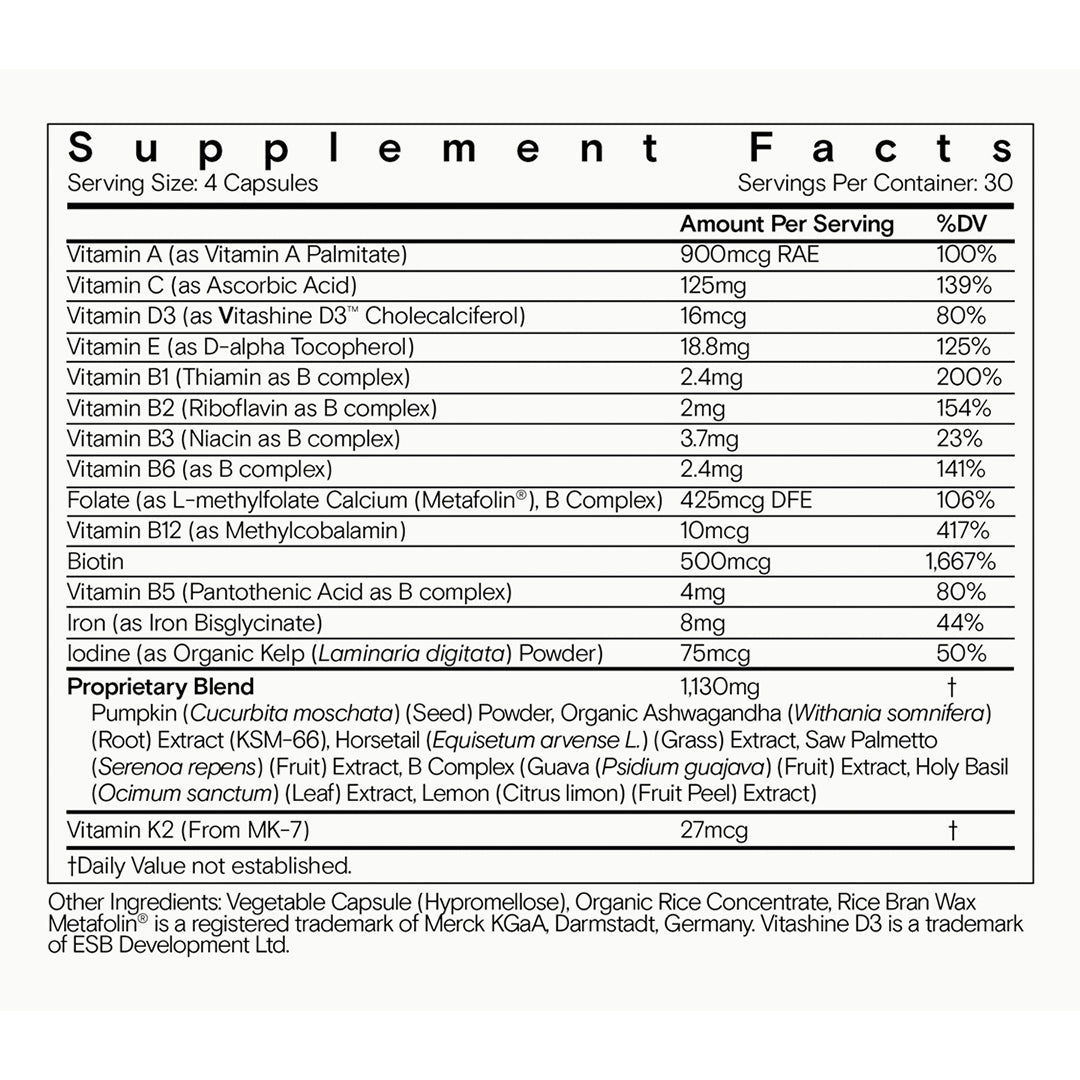 Moon | Juice SuperHair | Supplement Facts Image - supplement facts label showing vitamins, minerals, and proprietary blend ingredients