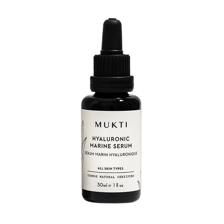 Mukti Organics | Hyaluronic Marine Serum | Product Image - dropper bottle on a white background