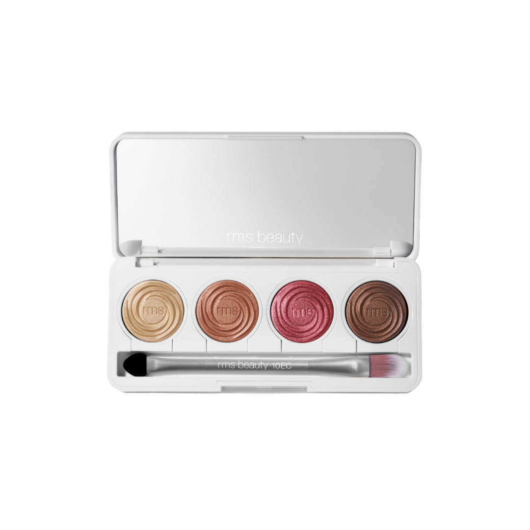 RMS Beauty | ReDimension Hydra Eyes Quartet - Wild Velvet Pack | Product Image - eyeshadow palette with dual-ended applicator on a white background