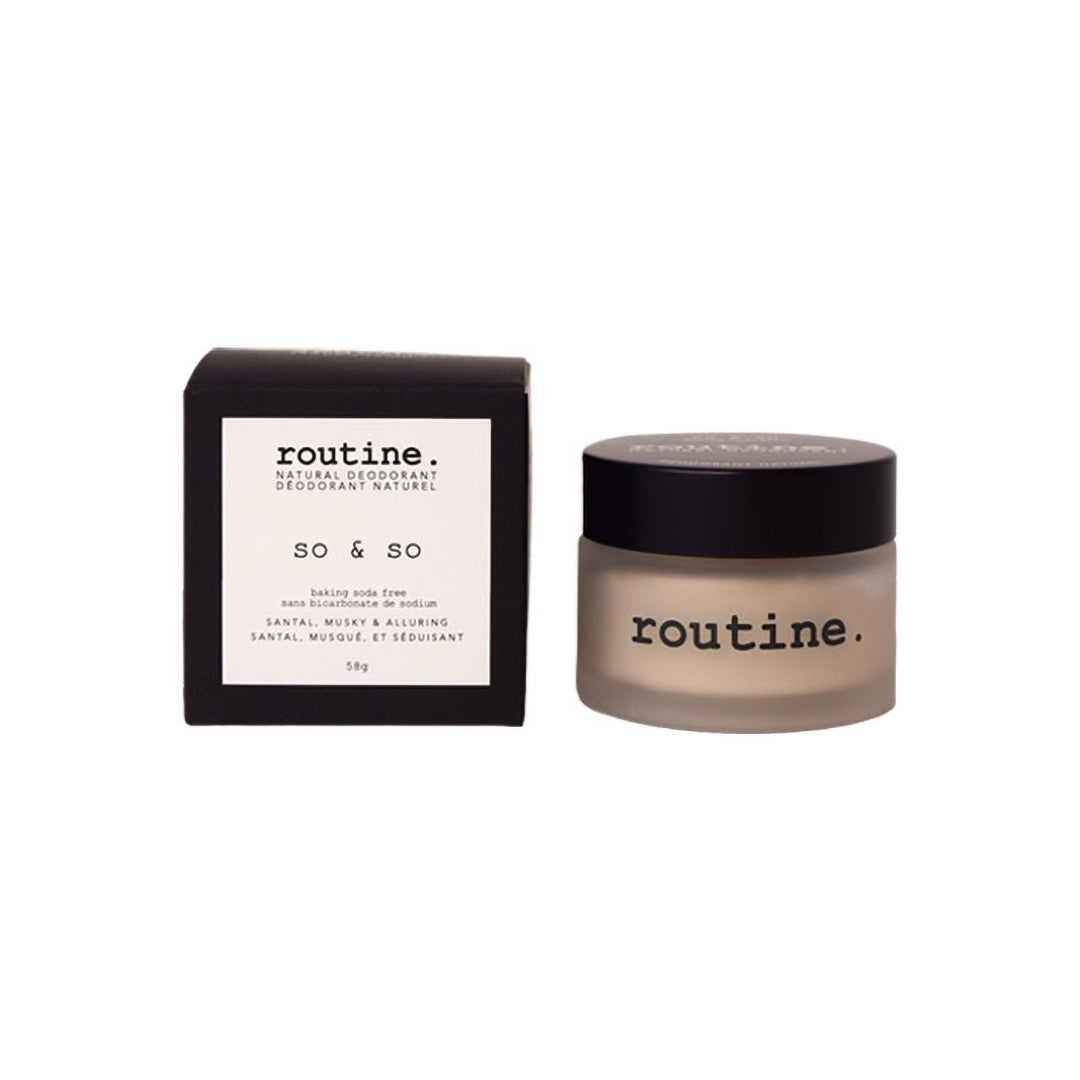 ROUTINE | Deodorant Jar - BSF So & So Scent | Product Image - jar with close lid beside branded box packaging on a white background