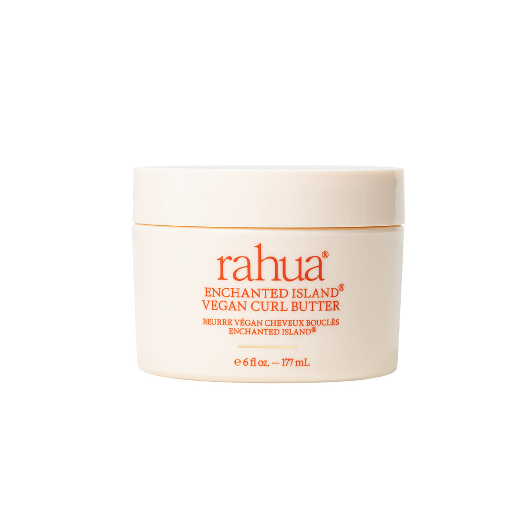 Rahua | Enchanted Island Vegan Curl Butter | Product Image - ivory jar with orange lettering, displayed against a white background