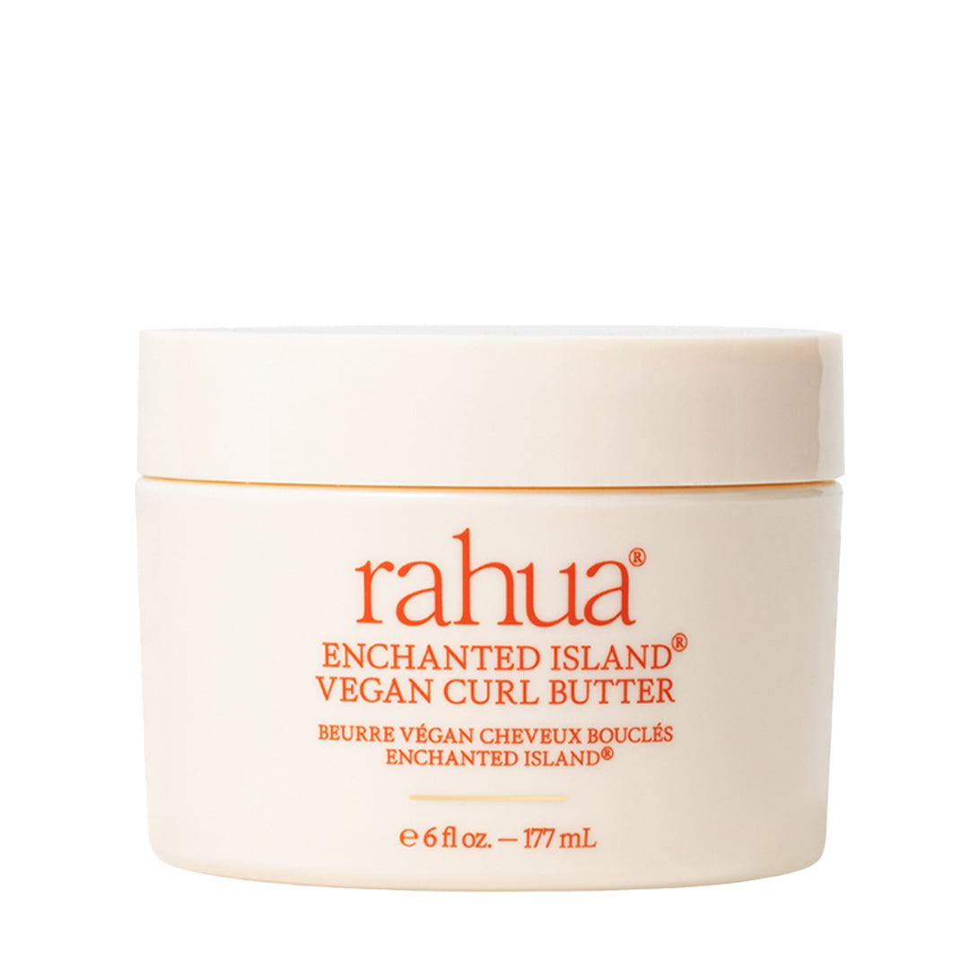 Rahua | Enchanted Island Vegan Curl Butter | Product Image - ivory jar with orange lettering, displayed against a white background