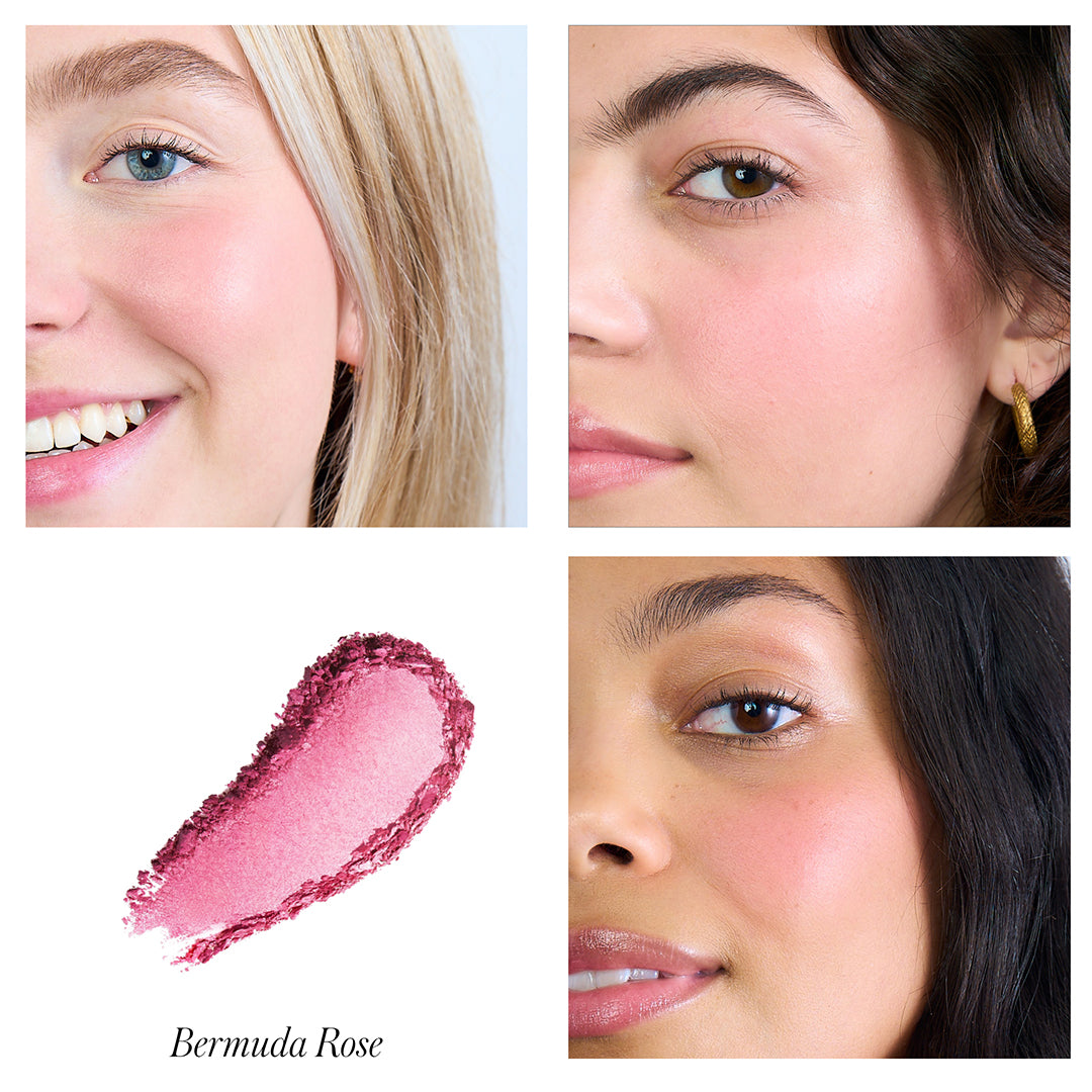 ReDimension | Hydra Powder Blush - Bermuda Rose | Model Images - three models with a pink blush swatch