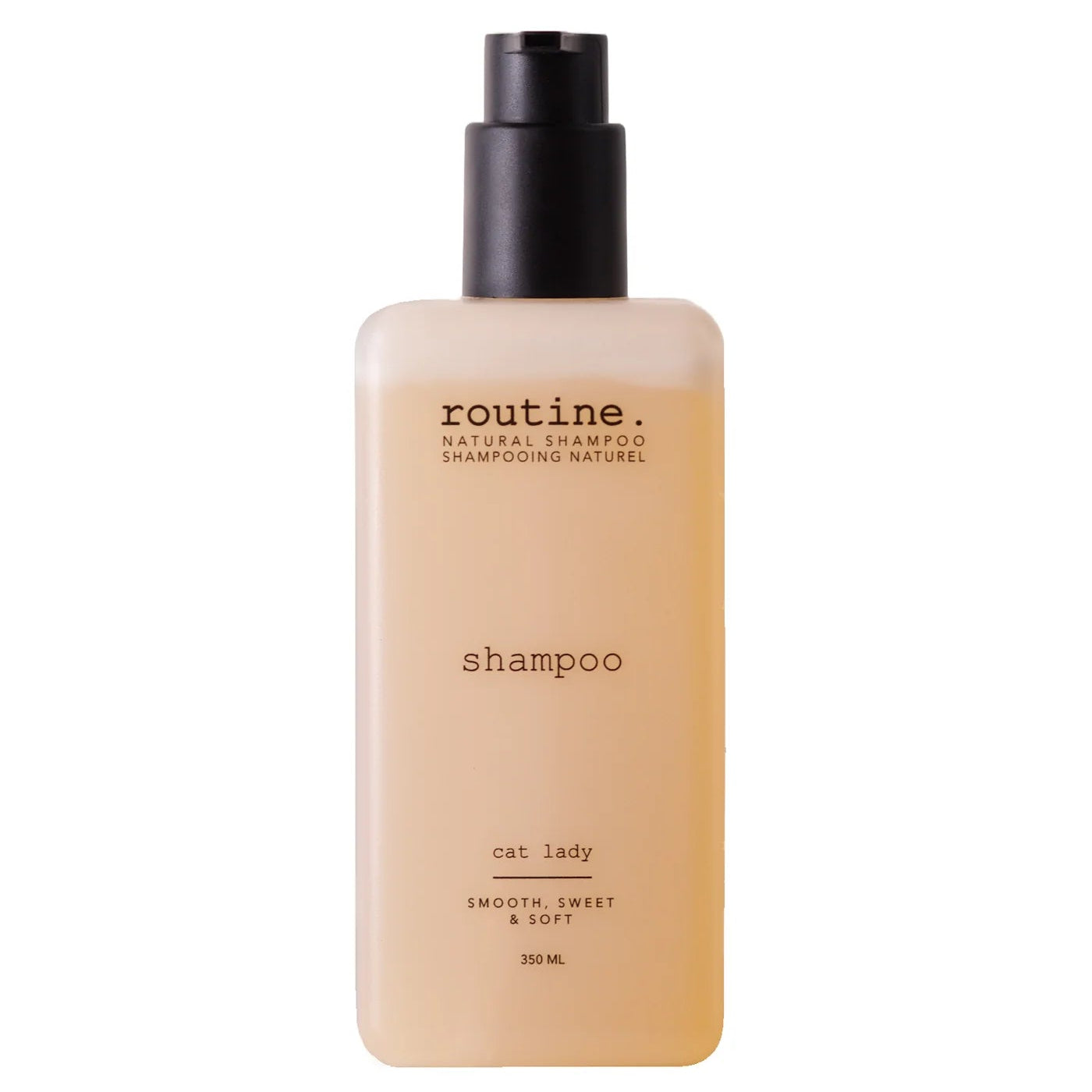 Bottle of Routine Cat Lady shampoo on a white background