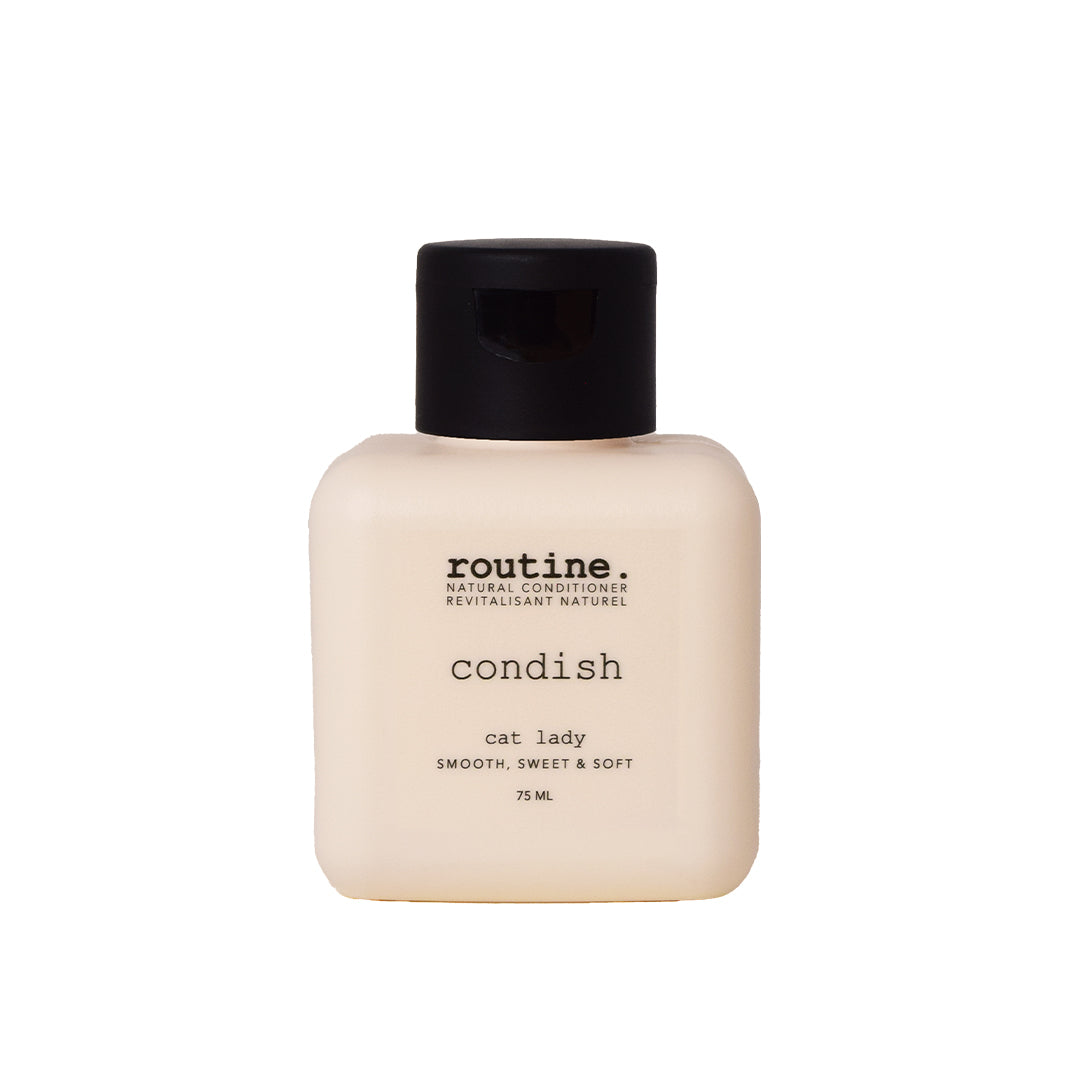 Routine | Conditioner Travel Mini - Cat Lady | Product Image - cream bottle with black cap on a white background