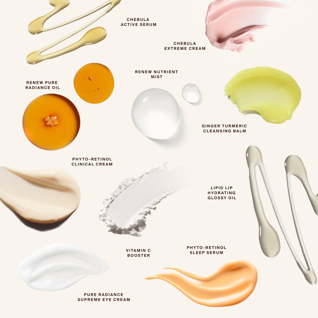 True Botanicals | Advent Calendar | Swatch Image - assorted True Botanicals skincare product textures
