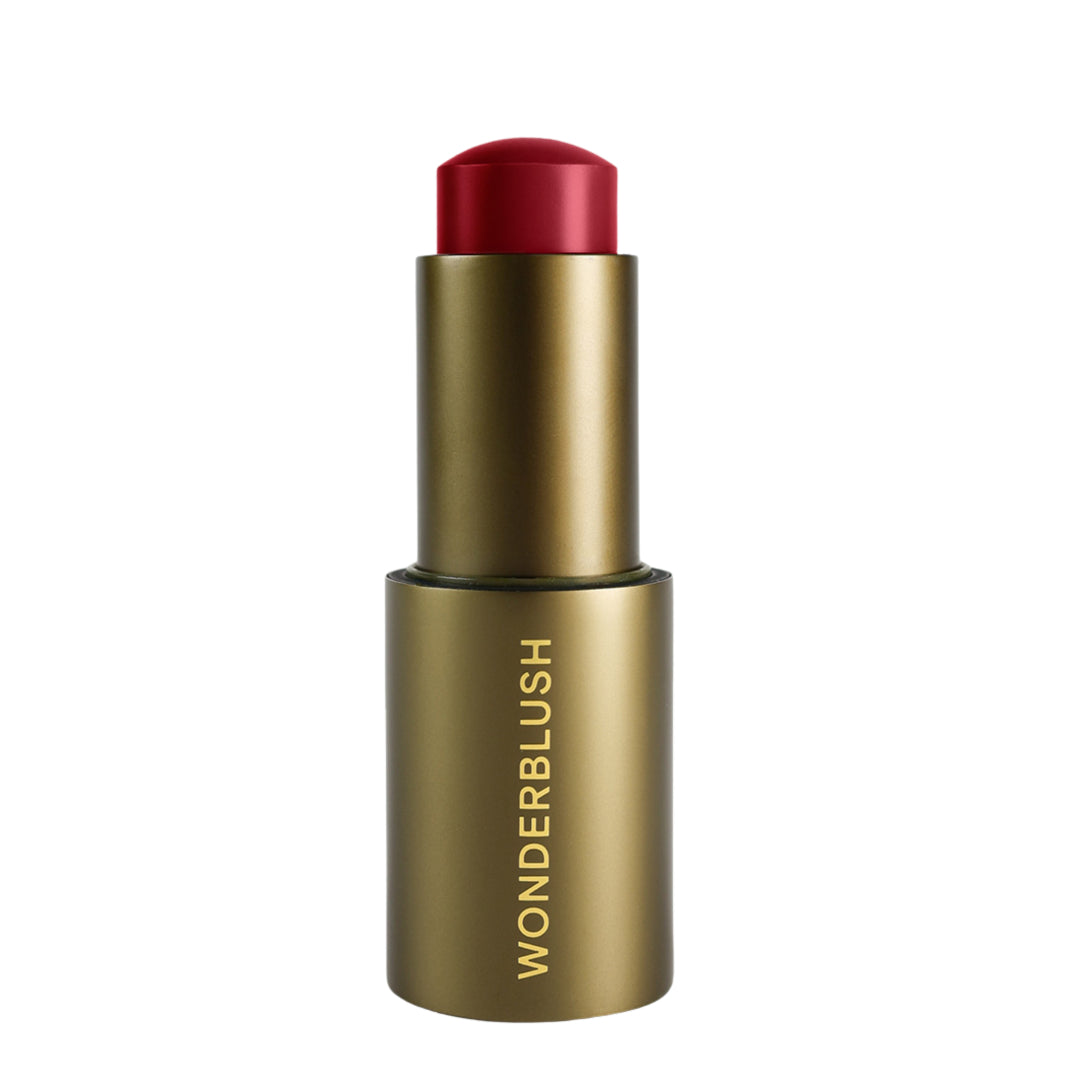 Wonderblush | Le Fondant Cream Blush | Cerise Shade Product Image - blush stick in metallic gold packaging on a white background