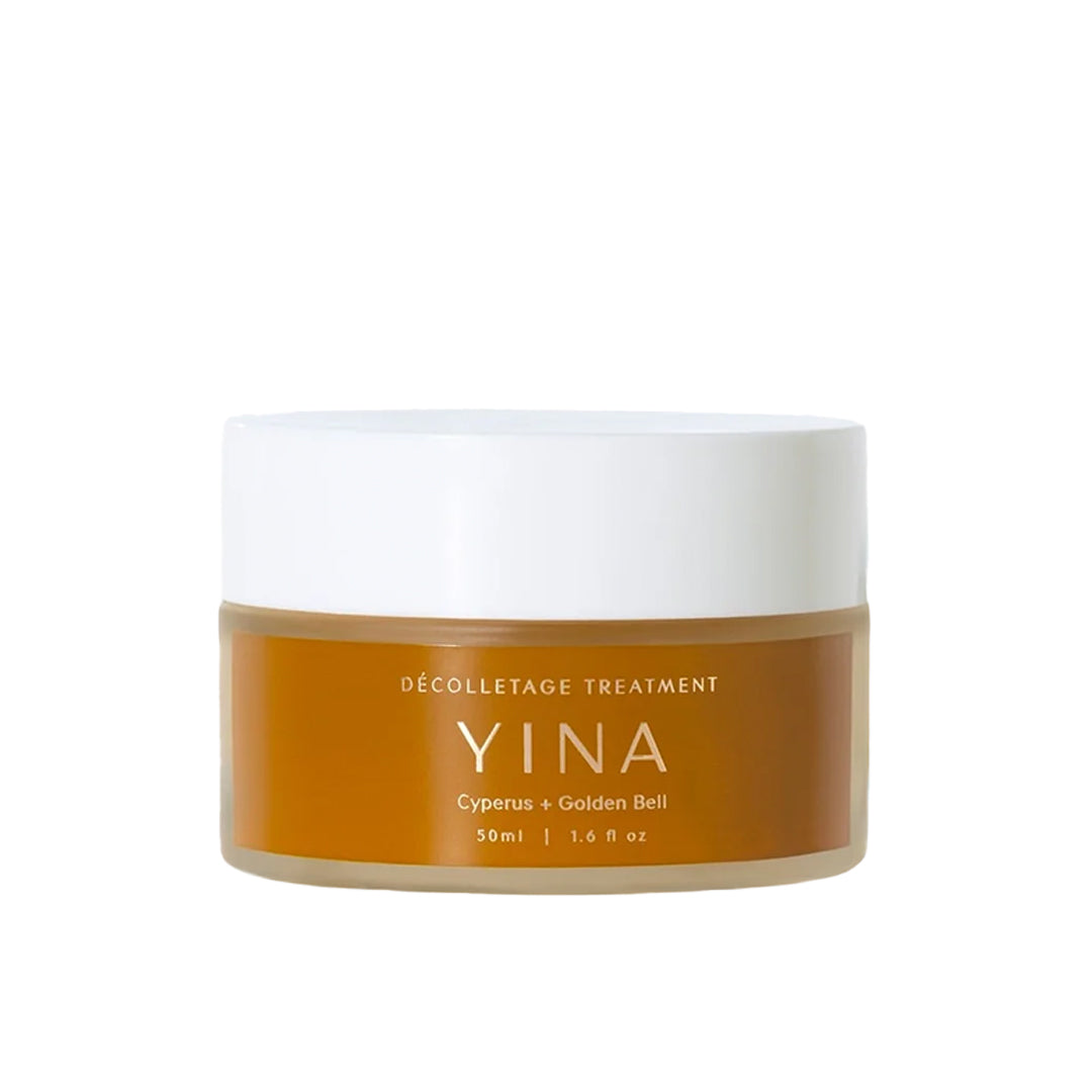 YINA | Décolletage Treatment For Neck, Chest, and Breasts | Product Image - jar with a white lid on a white background