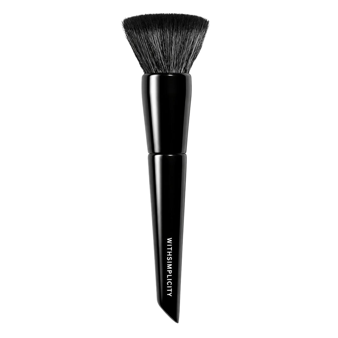 withSimplicity | Flat Top Foundation Brush | Product Image - flat top foundation brush with black bristles and handle on a white background