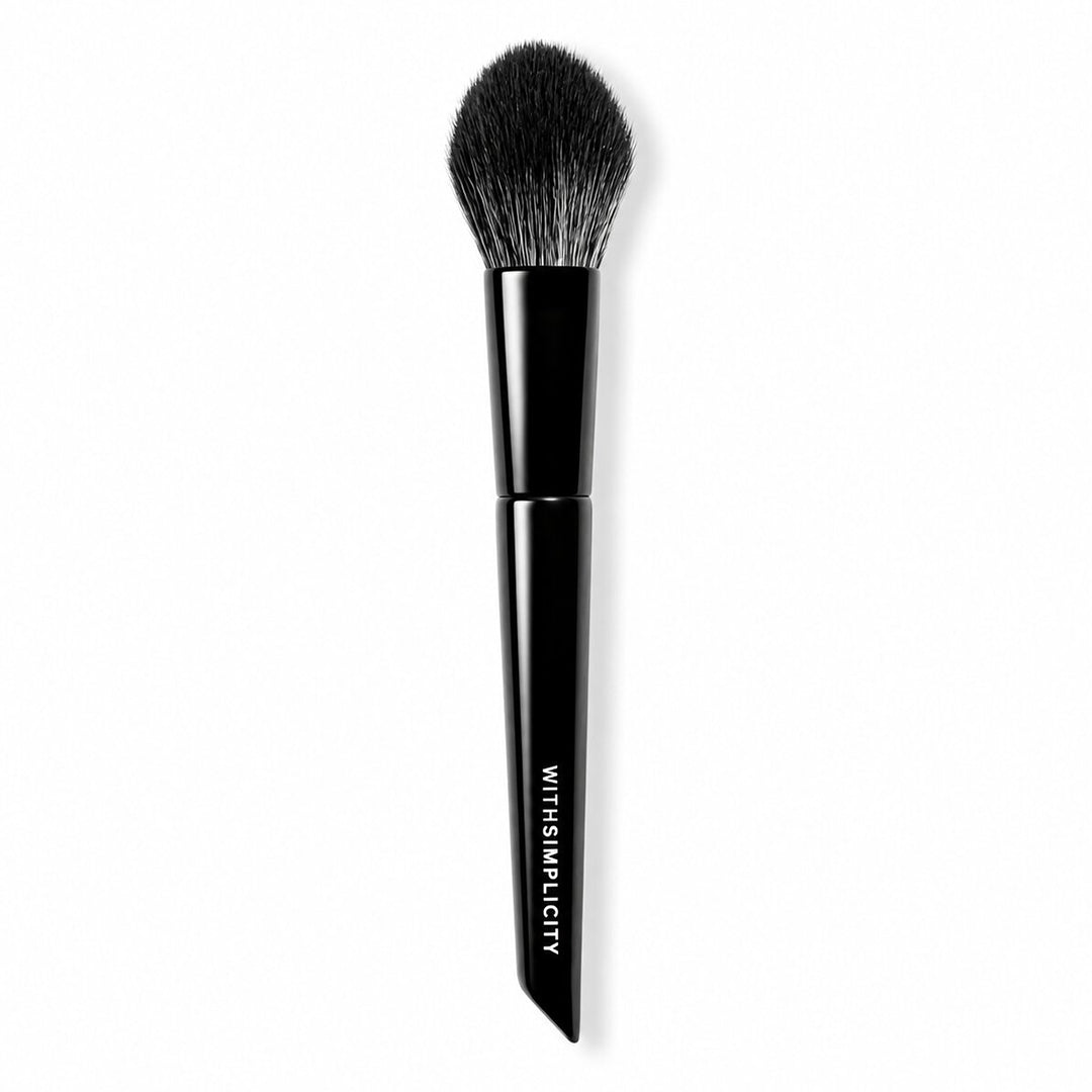 withSimplicity | Powder/Blush Brush | Product Image - black small powder brush with rounded bristles on a white background