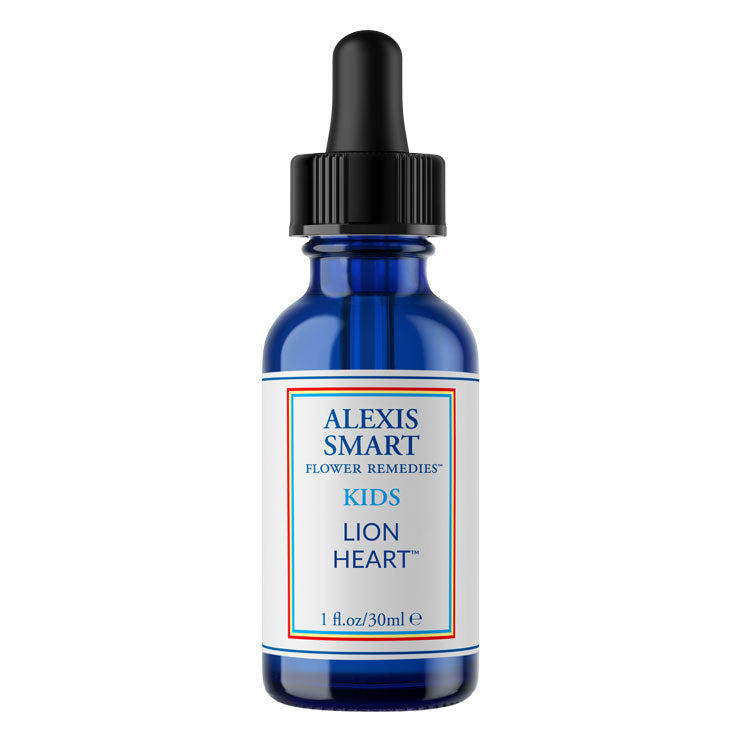 Blue bottle of Alexis Smart Kids LionHeart remedy on a white background