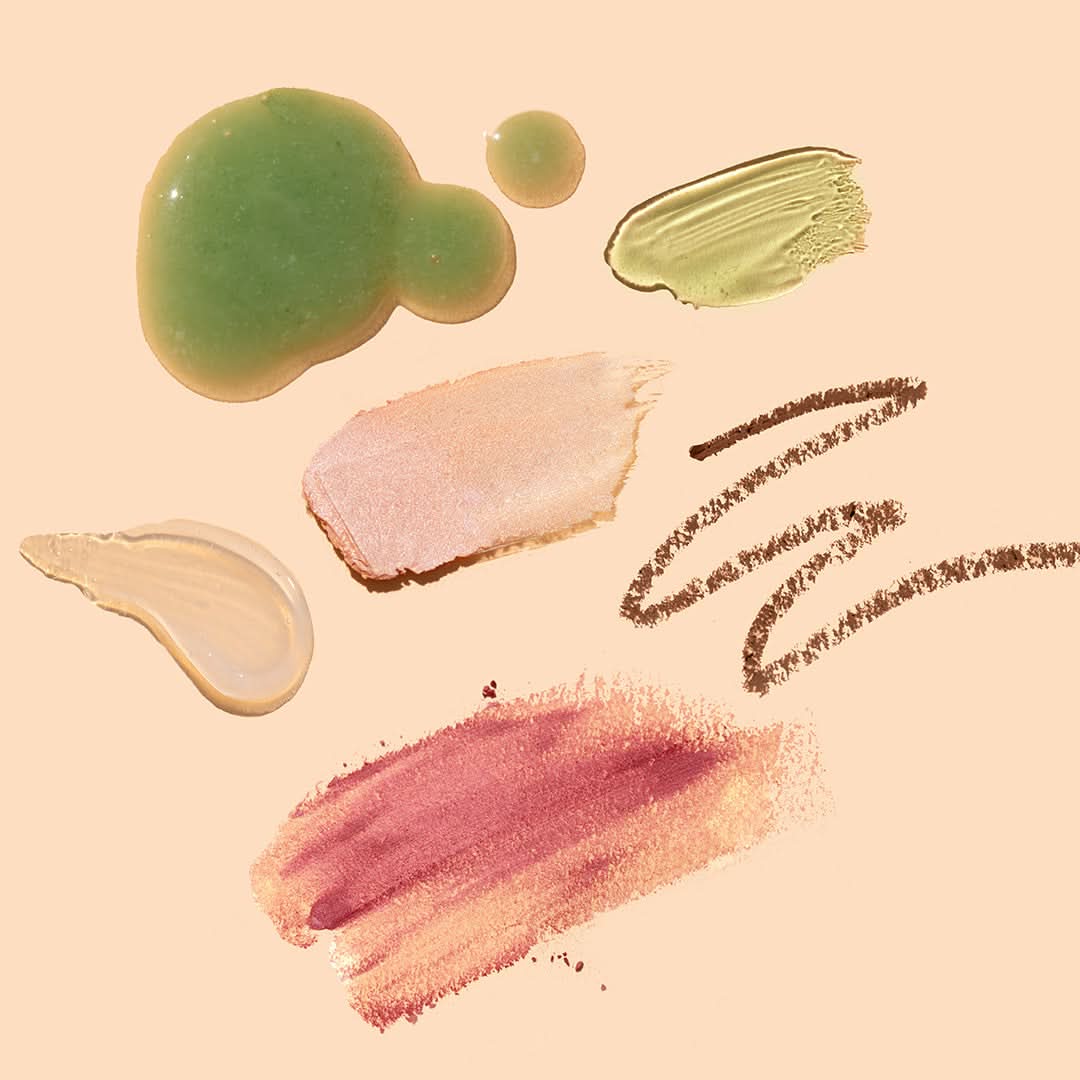 Beauty Heroes | Limited Edition Spring Makeup Discovery | Multiple product swatches on beige background