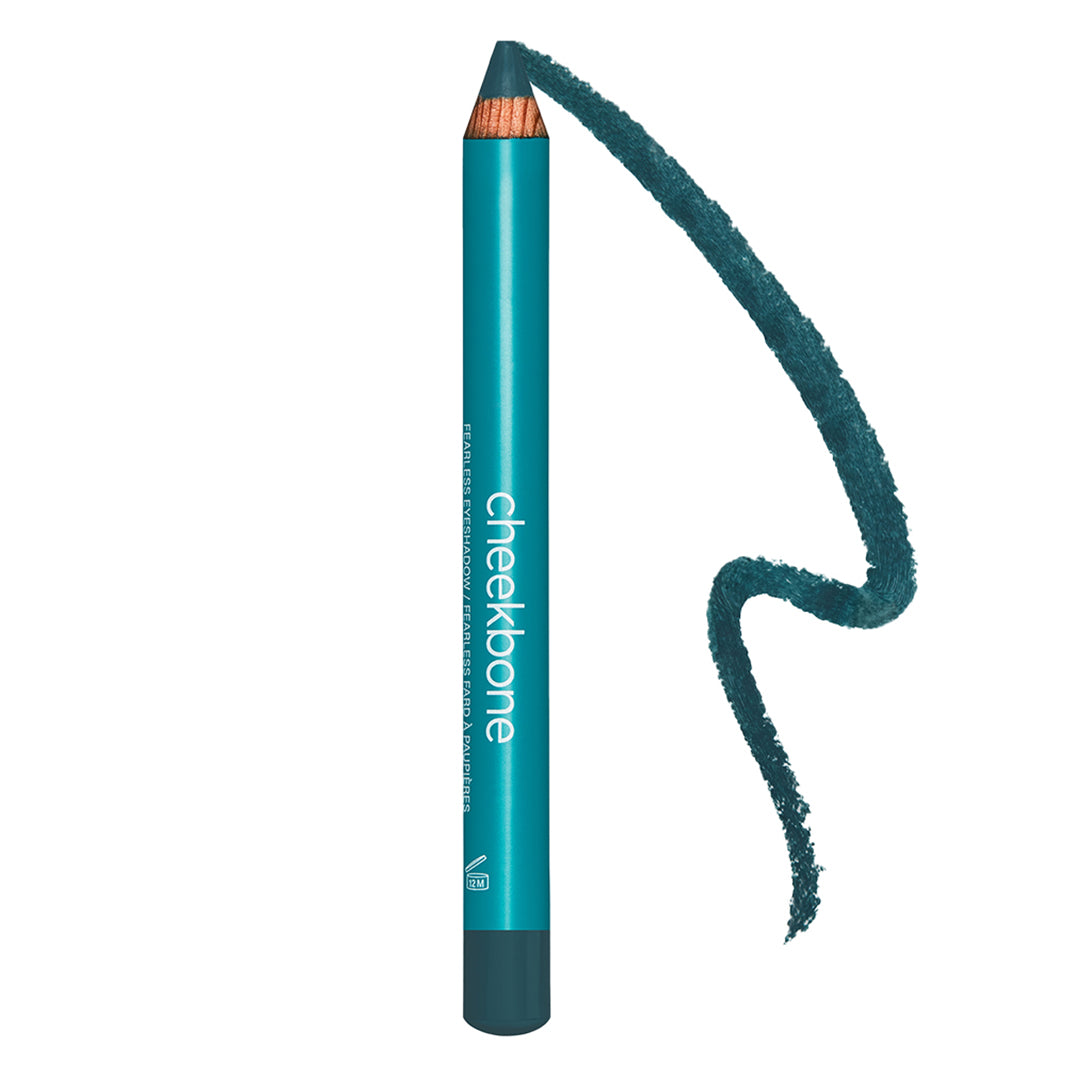 Cheekbone Beauty | Fearless Eyeshadow Green Turquoise | Product Image - eyeshadow pencil with a teal swatch on a white background