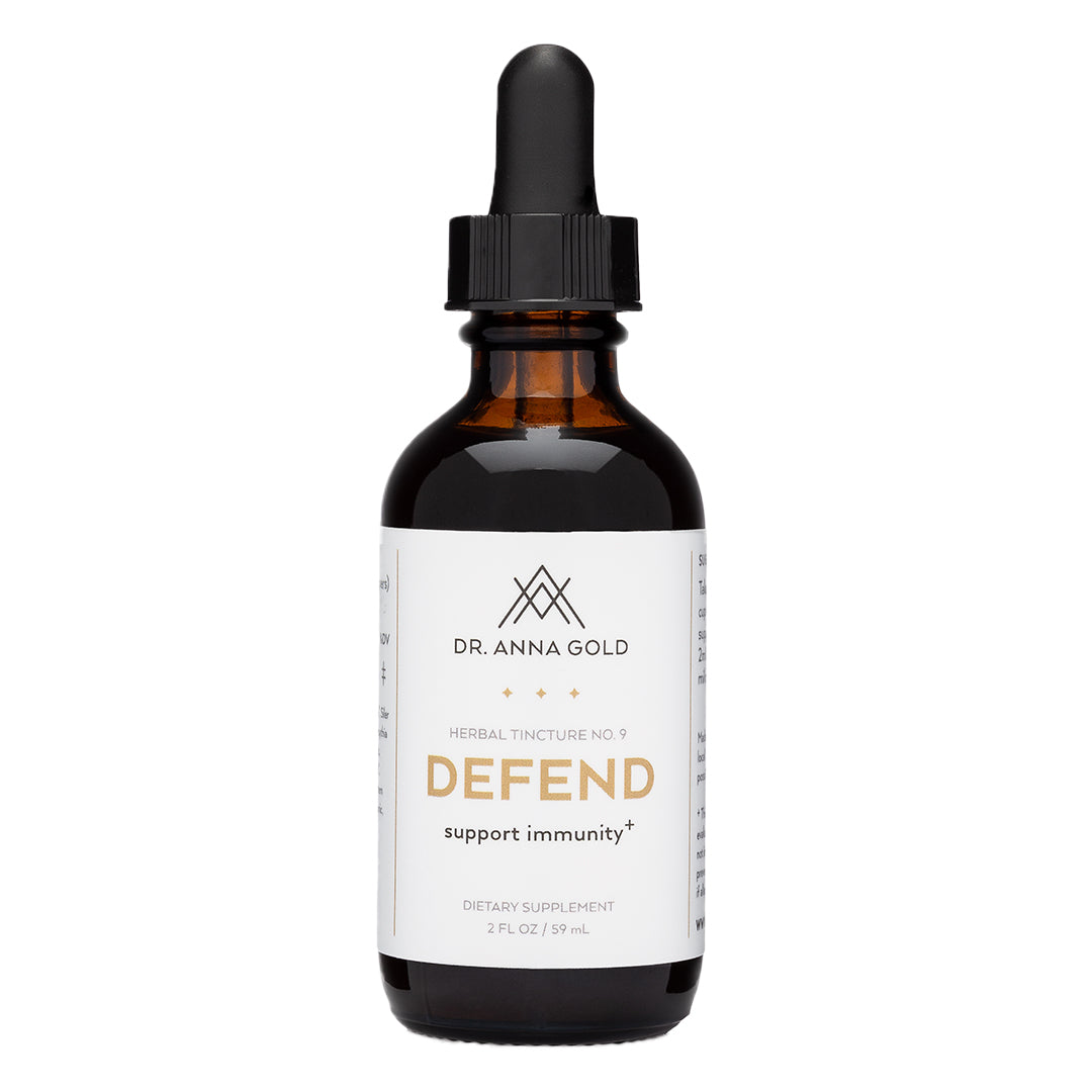 Dr. Anna Gold | Defend Sleep | Product Image - herbal tincture amber bottle on a white background