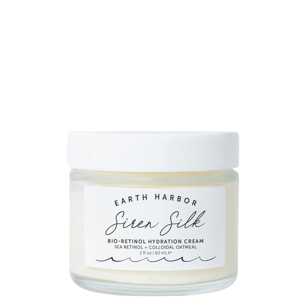 Earth Harbor | Siren Silk Bio-Retinol Hydration Cream | Product Image - jar with a white lid on a white background
