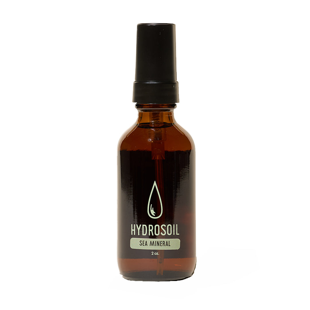 Hydrosoil | Sea Mineral Mist 2 oz | Product Image - spray bottle with amber glass packaging on a white background