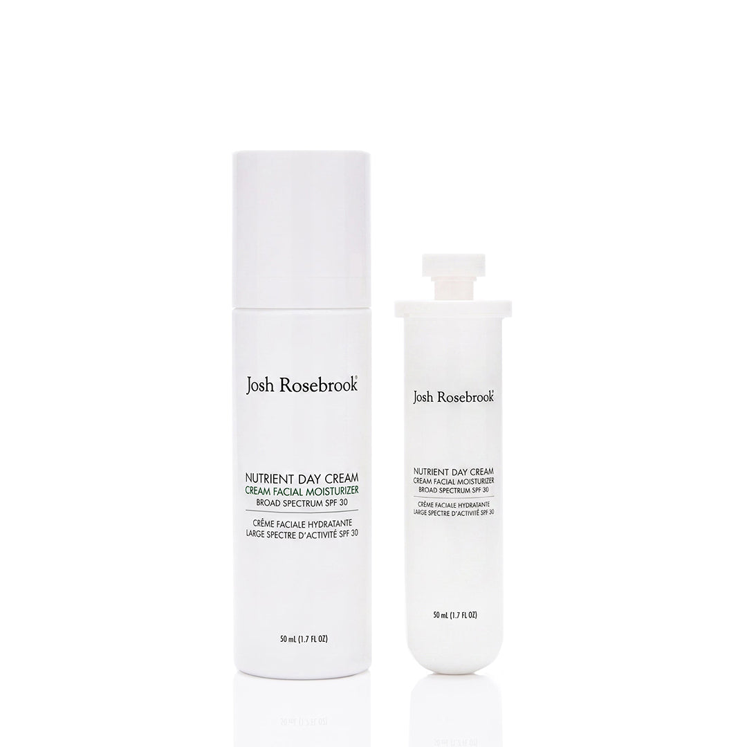 Josh Rosebrook | Nutrient Day Cream with SPF 30 50 ml and Refill | Product Image - bottle with refill cartridge on a white background