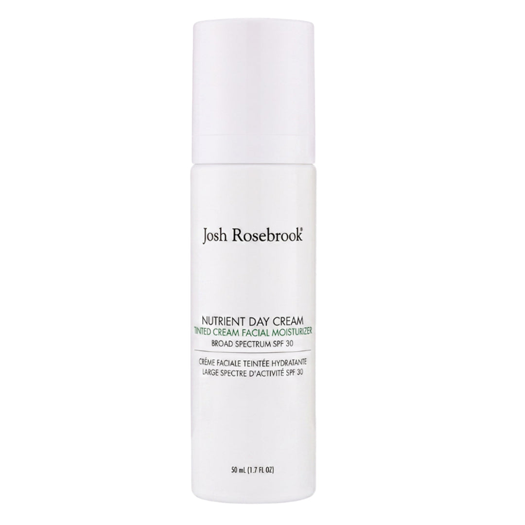 Josh Rosebrook | Tinted Nutrient Day Cream SPF 30 50 ml | Product Image - bottle with black and green text on a white background