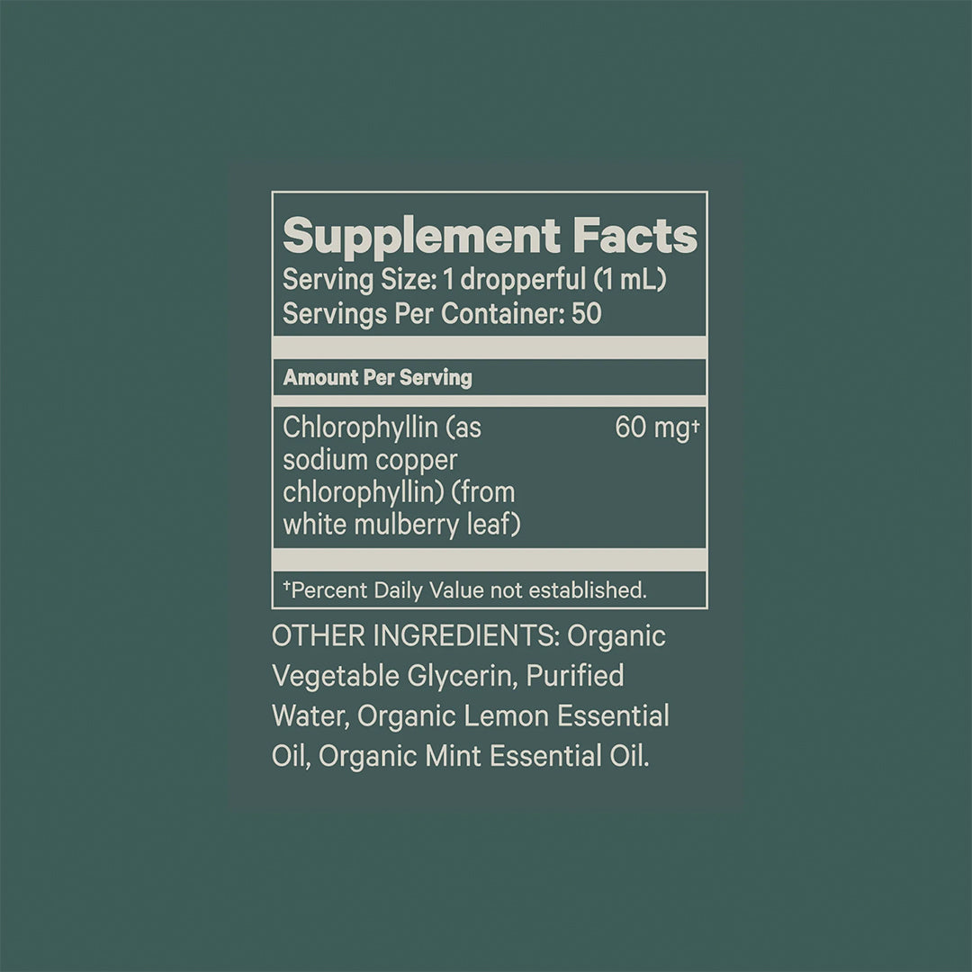 Juna | Detox Drops Bundle | Supplement Panel Image - supplement facts panel showing chlorophyllin content, serving size, and additional ingredients