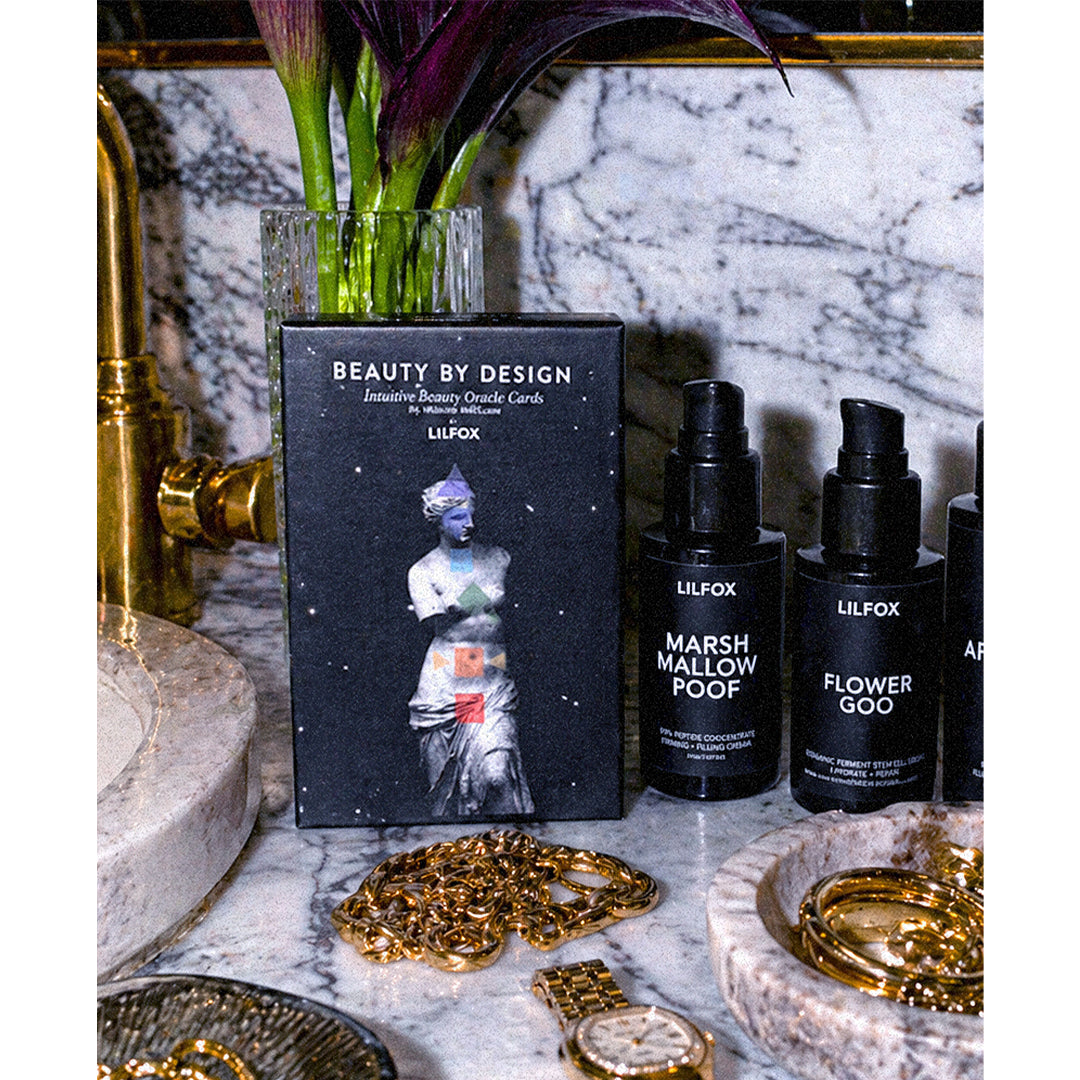 LILFOX | Beauty by Design Intuitive  | Packaging | Product Image - card box with skincare on a marble vanity