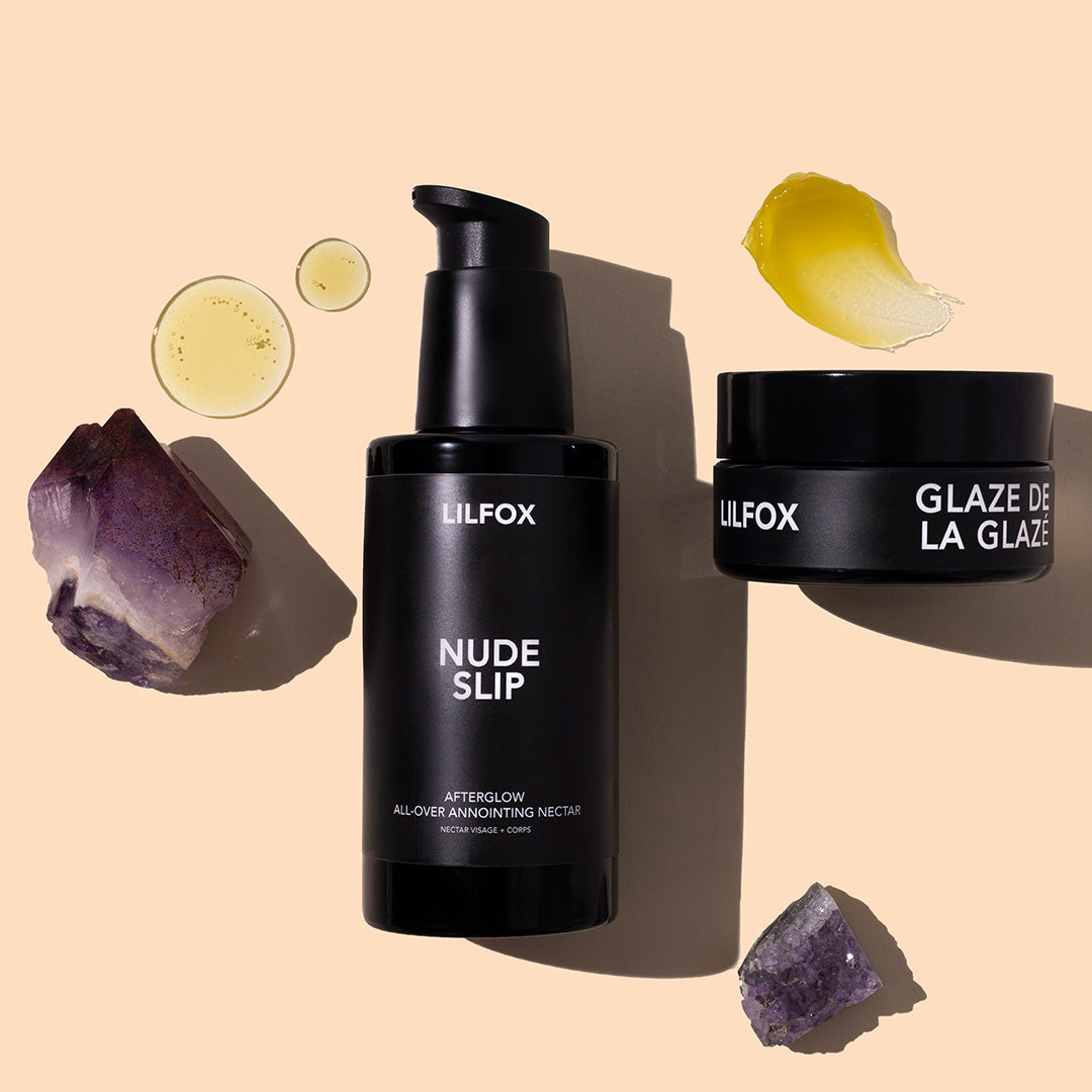 LILFOX | Discovery Products | Two products with black packaging on peach background with yellow swatches