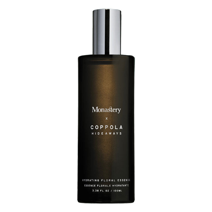 Monastery | Coppola Hideaways Hydrating Floral Essence | Dark bottle on white background 