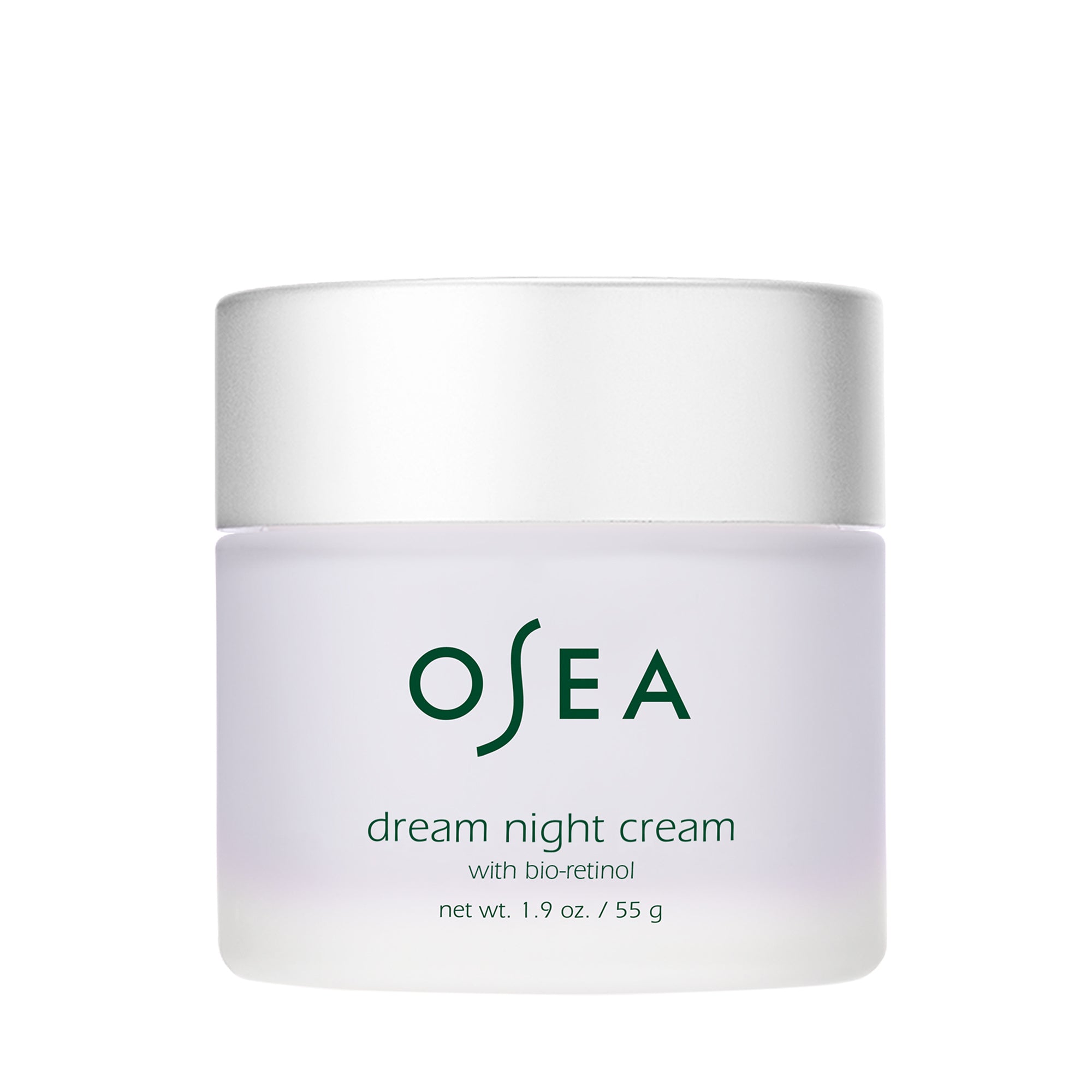 OSEA | Dream Night Cream with Bio-Retinol | Product Image - Frosted lavender jar on a white background