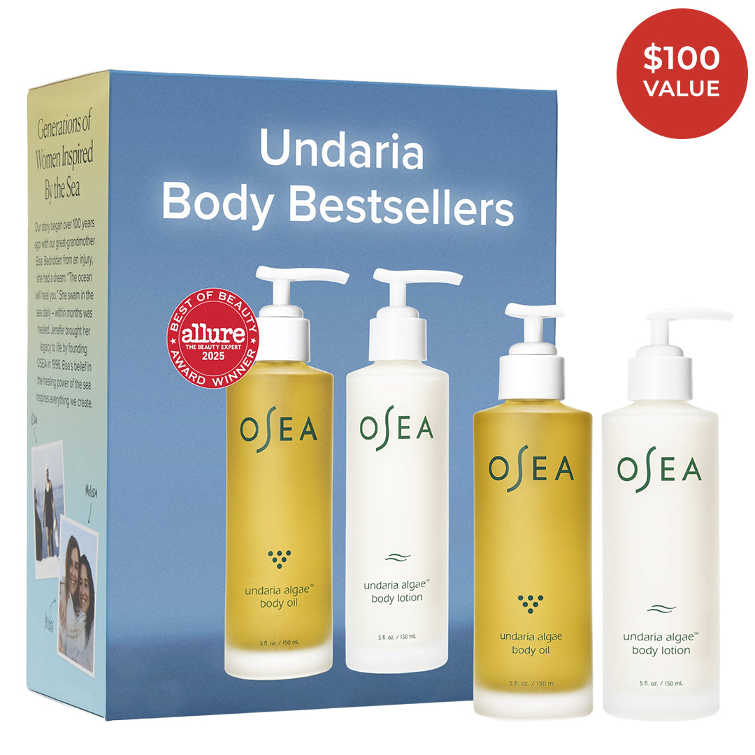 OSEA | Undaria Body Bestsellers | Product Image with Red Sticker - gift set with full-size body oil and lotion