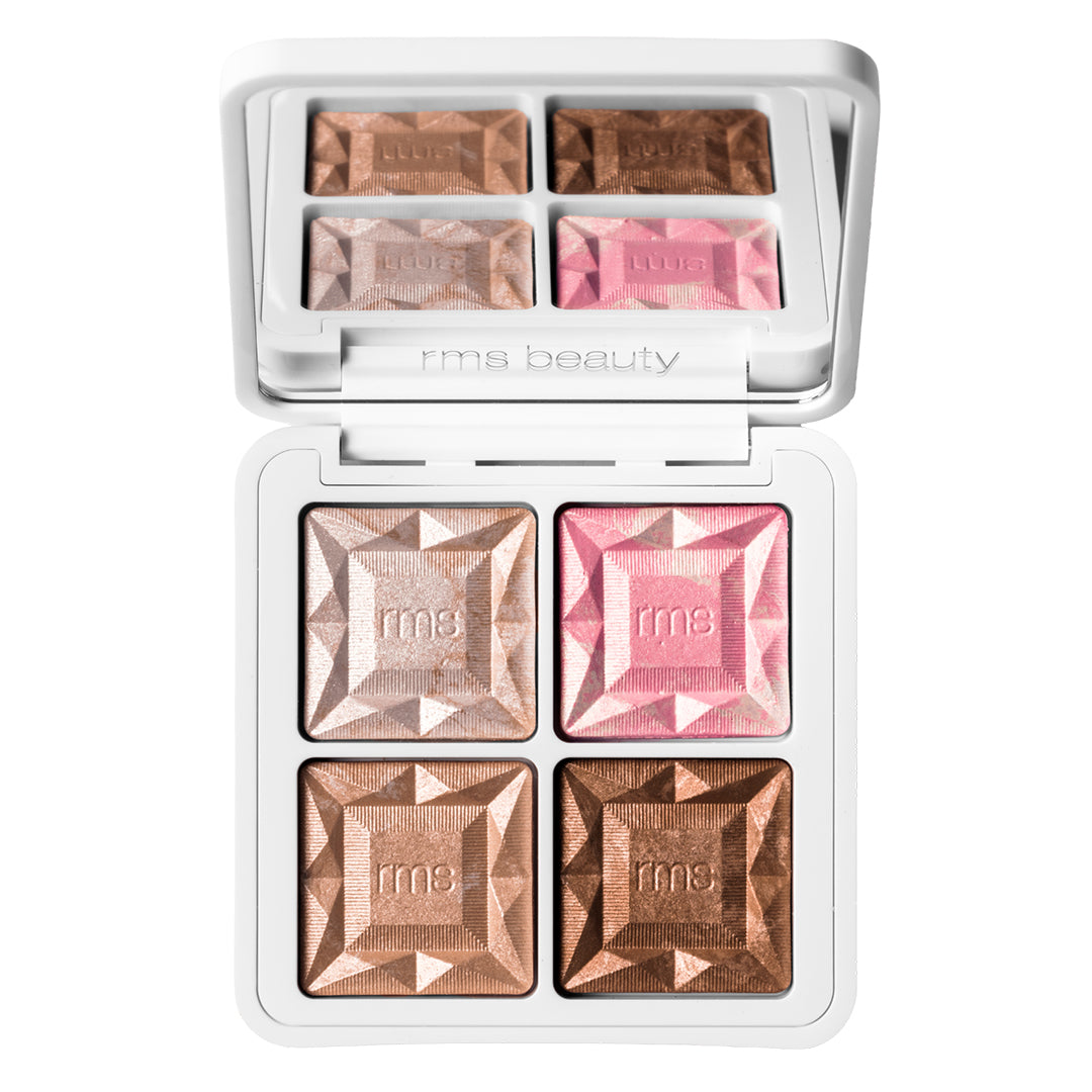 RMS Beauty | ReDimension Daily Glow Palette | Product Image - palette featuring four pressed powder shades in a white compact on a white background