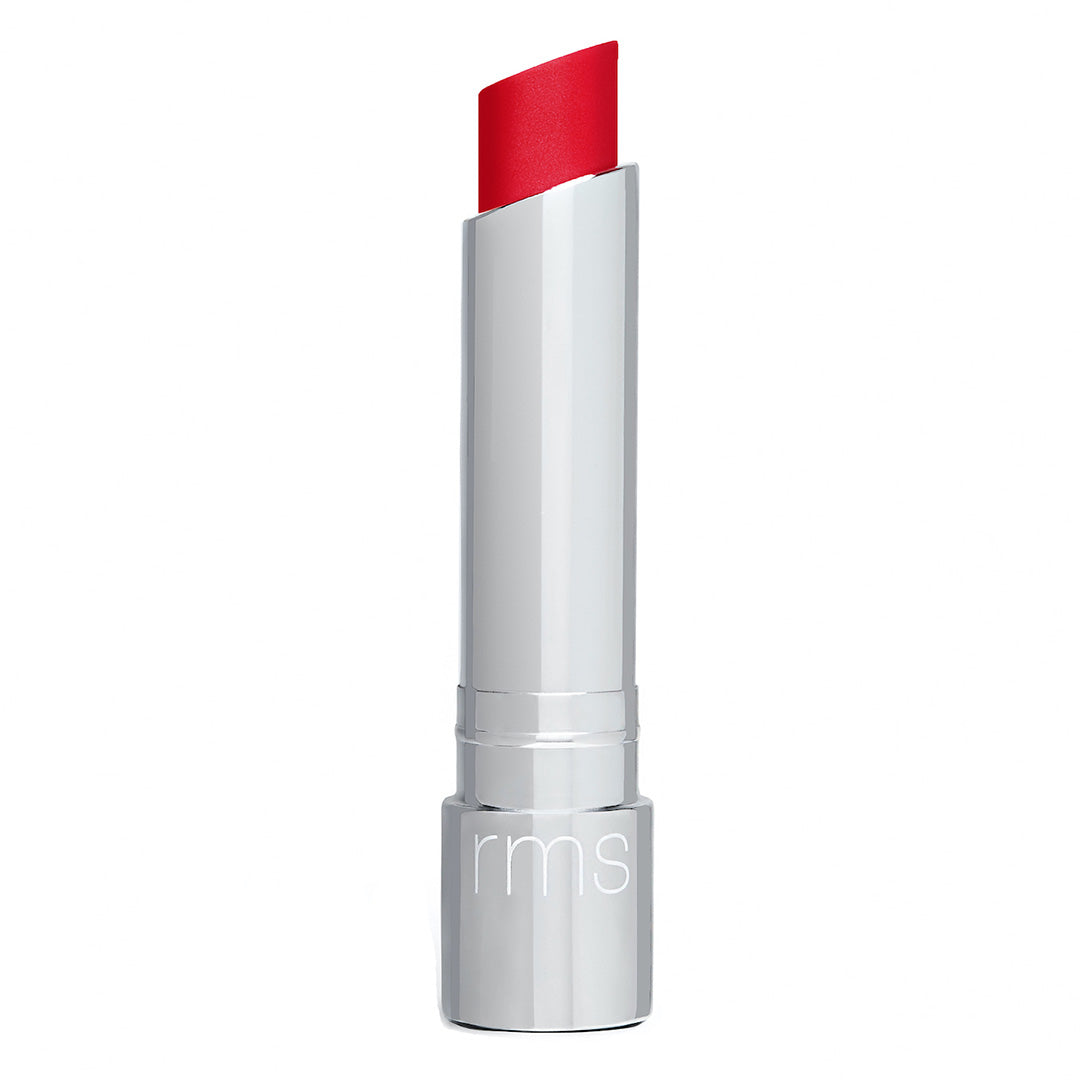 RMS Beauty | Tinted Daily Lip Balm | Product Image - vibrant pink lip tint on a silver tube against a white background