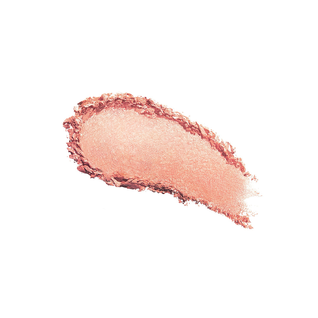 RMS | ReDimension Hydra Powder Blush - Crystal Slipper | Swatch Image -shimmery soft peach-pink powder swatch on a white background