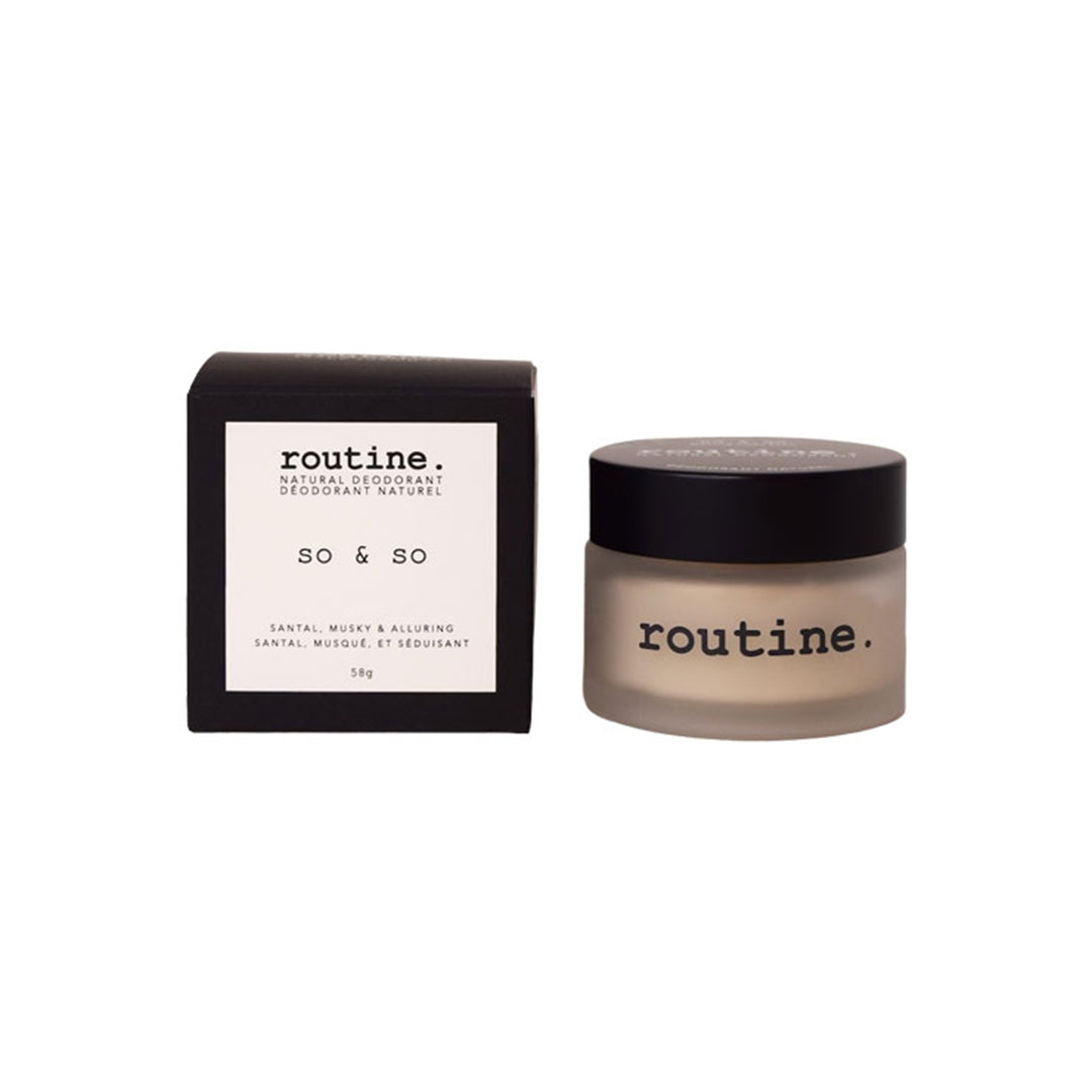 ROUTINE | Deodorant Jar - So & So Scent | Product Image - jar with close lid beside branded box packaging on a white background