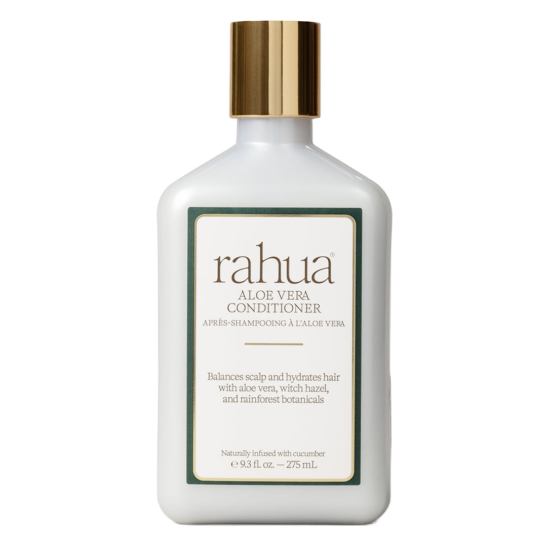 Rahua | Aloe Vera Conditioner | Product Image - white bottle with a gold cap on a white background