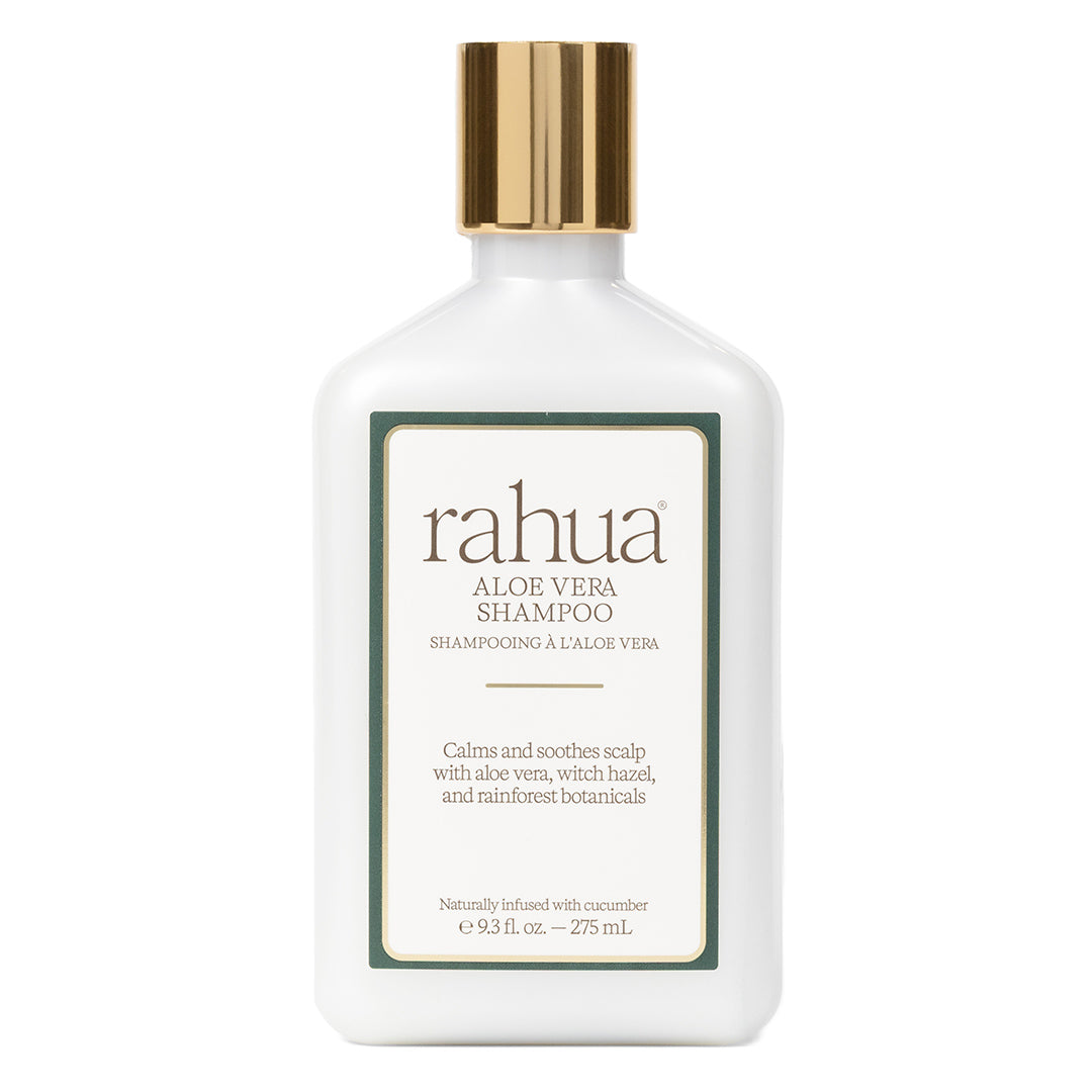 Rahua | Aloe Vera Shampoo | Product Image - white bottle with a gold cap on a white background