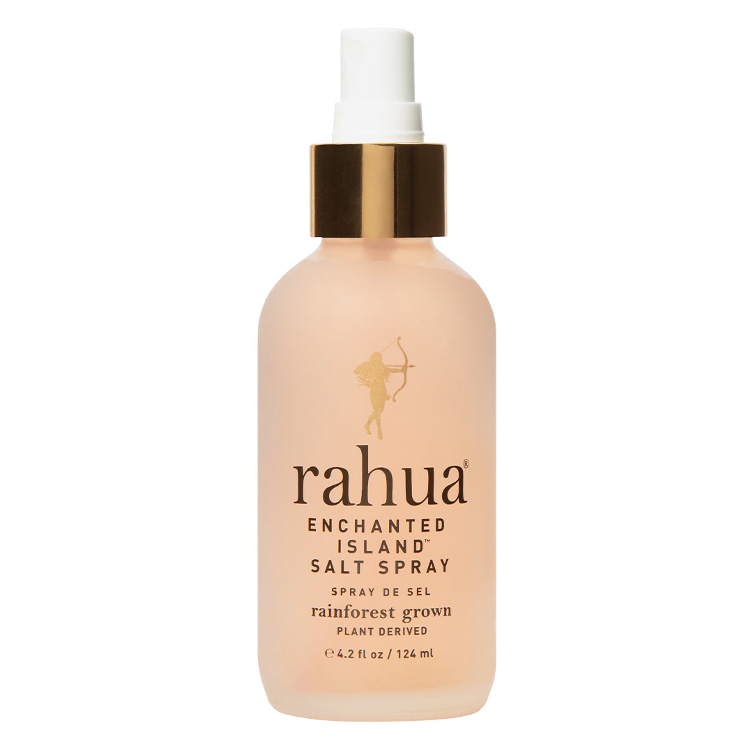 Rahua | Enchanted Island Salt Spray | Product Image - spray bottle with a gold collar and white spray top on a white background