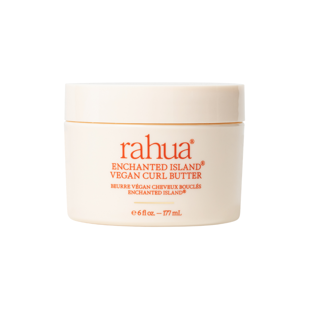 Rahua | Enchanted Island Vegan Curl Butter | Product Image - ivory jar with orange lettering, displayed against a white background