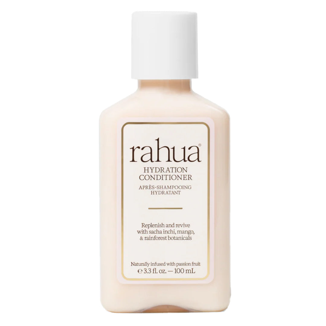 Rahua | Hydration Conditioner 100 ml | Product Image - clear bottle filled with cream-colored conditioner and a white cap on a white background