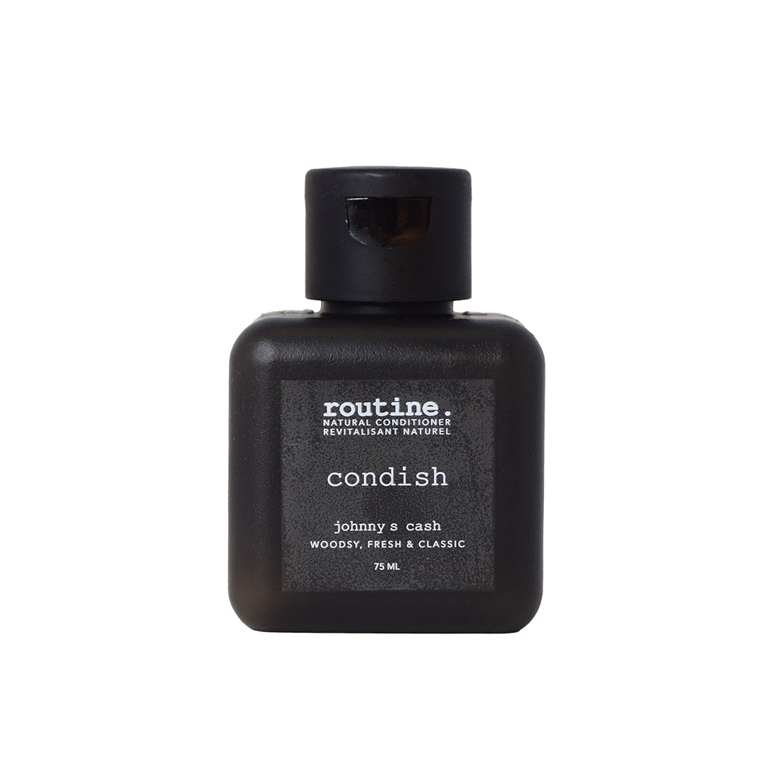 Routine | Conditioner Travel Mini - Johnny's Cash | Product Image - black bottle on a white background