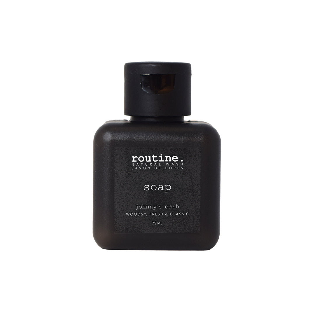 Routine | Natural Hand & Body Wash
 - Johnny's Cash | Travel Mini Product Image - mini black bottle shown on a white background