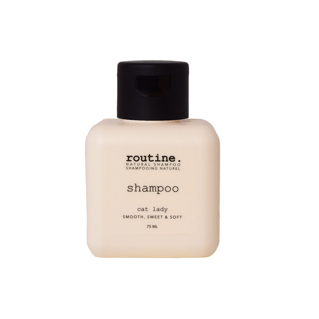 Routine | Shampoo - Cat Lady | Travel Mini Product Image - mini bottle with black cap shown on a white background